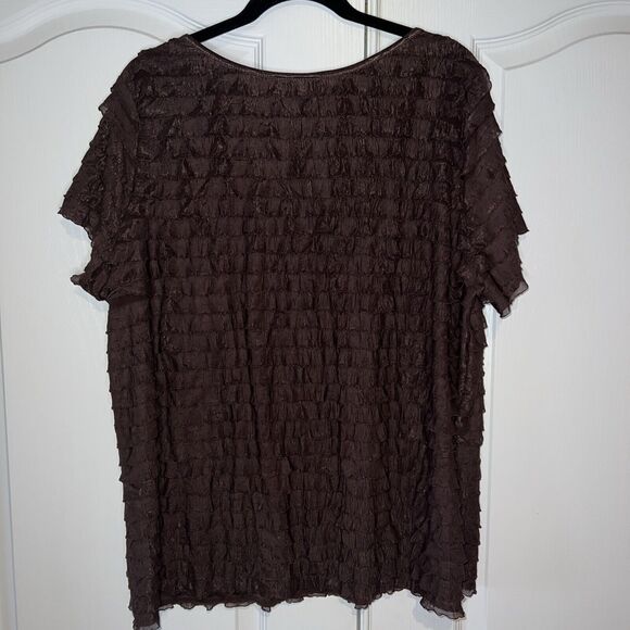 Cato Women Top 22/24W Short Sleeve Scoop Neck Stretch Brown Ruffle Tiered - Picture 8 of 11